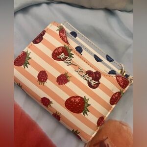 Betsey Johnson Red Multi Berry & Stripe Print Bifold Wallet Pullout CC Case